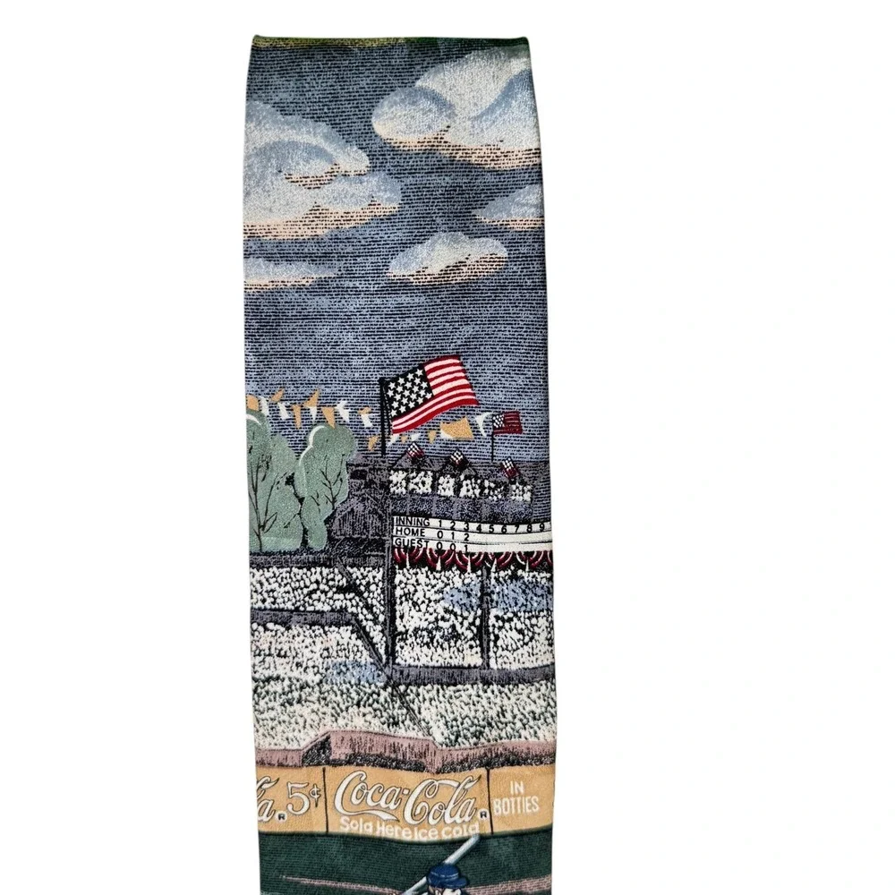 Vintage Coca Cola Van Heusen Corporate Casual Novelty Silk Necktie Baseball USA